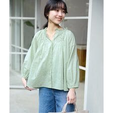 《予約》ラメドットジャガード5分袖ブラウス