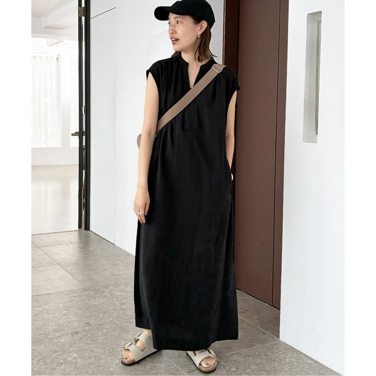 AGNONA アニオナ 鍵編み リネン カシミヤ混ワンピース ブラック L リネン混キーネックコクーンワンピース | スローブ イエナ(SLOBE IENA