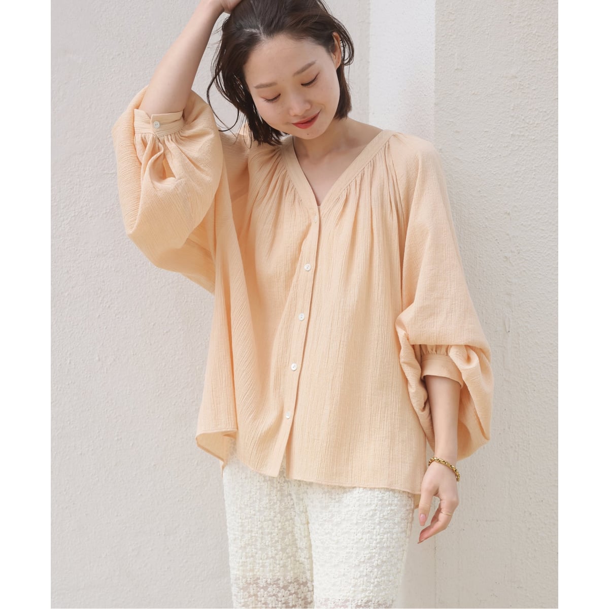 美品 イエナ キュプラ シルク タックショルダー ボリュームブラウス