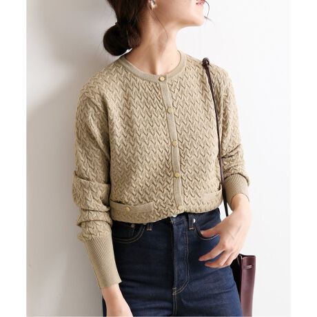 IENA ミニケーブル クルーネックカーディガン（洗える】KNIT BASIC  