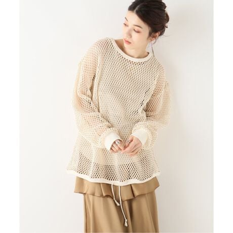 fumie tanaka /フリルネック（FUMIE TANAKA】 MESH LONG Tシャツ 