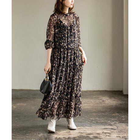 レオパードプリントティアードマキシワンピース | ノーブル(Noble  