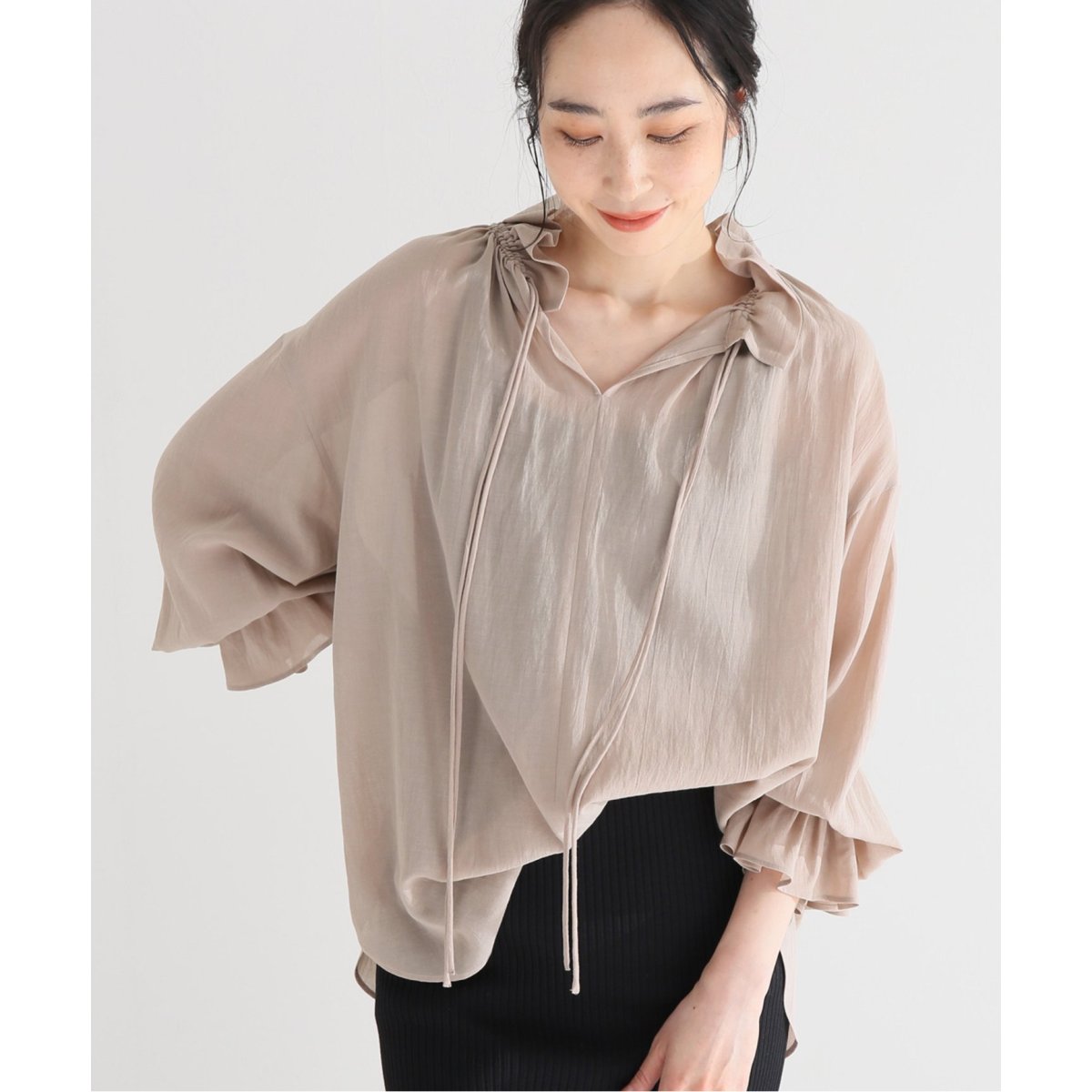 NOBLE 2WAY ストリングスラッフルLSブラウス◇