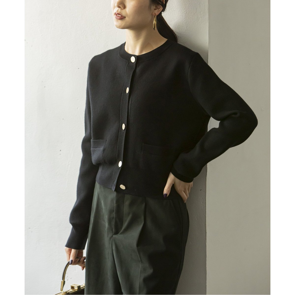 美品 22AW NOBLE ノーブル ダブル編みショートカーデ 金釦 クルーネック ニットカーディガン 22080240101030 ブラック レディース 古着 中古 ダブル編みショートカーデ | ノーブル(Noble) | マルイウェブ