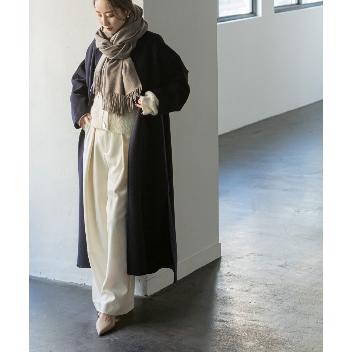 Noble W/Ny リバーオーバーフレアコート サックスブルー 36 Noble W/Ny リバーオーバーフレアコート サックスブルー 36 追加