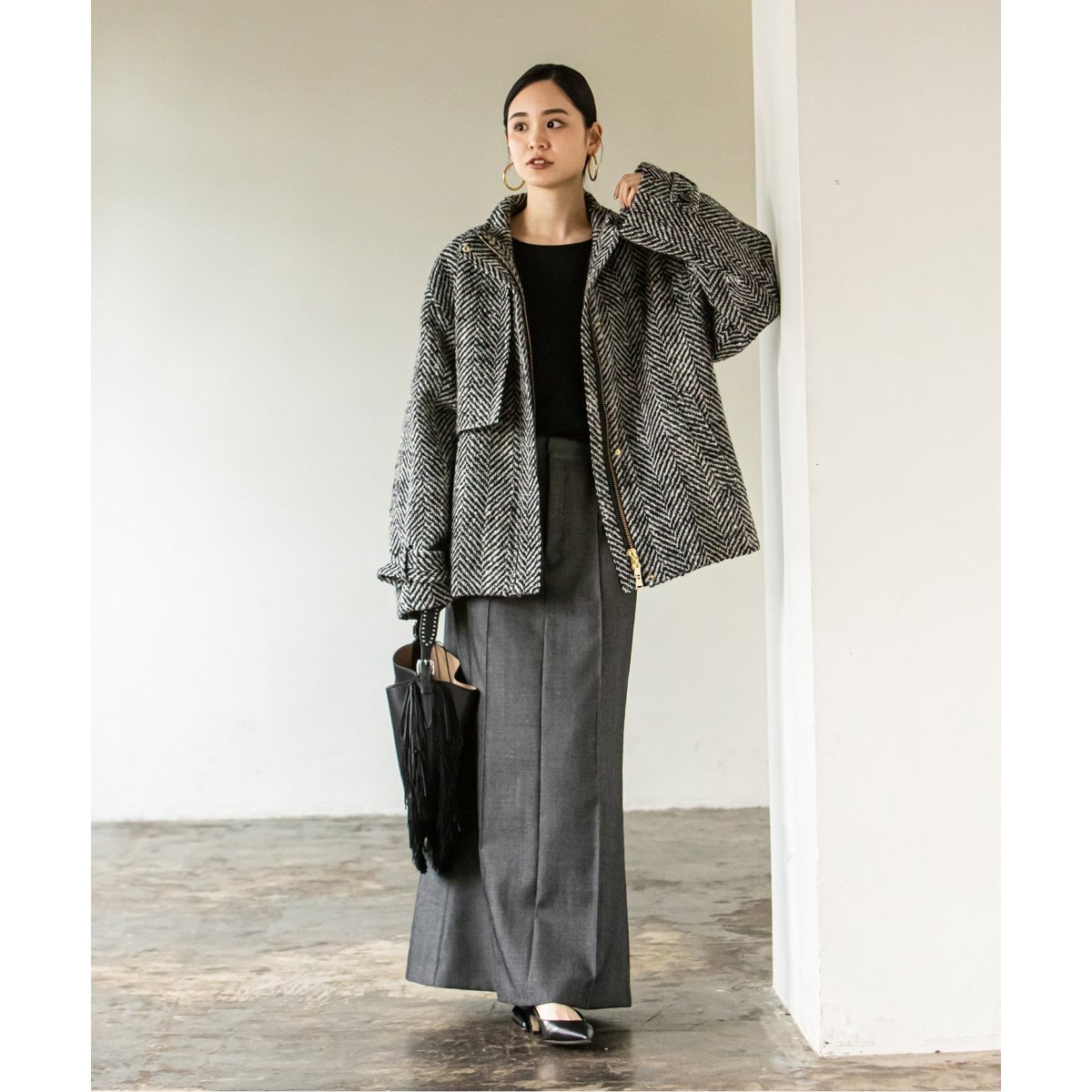 ノーブル⭐︎ビックヘリンボーンショートコート Noble - 完売Spick&Span NOBLEビッグヘリンボーンショートブルゾン