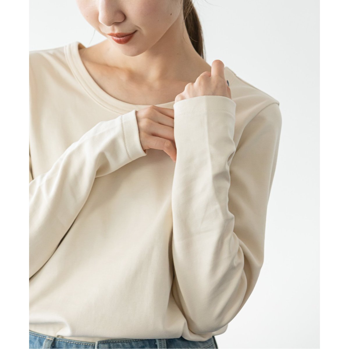 NOBLE スビンコットンスムースロングスリーブTシャツ　グレー　新品　ノーブル Noble（ノーブル）の「スビンコットンスムースロングスリーブTシャツ