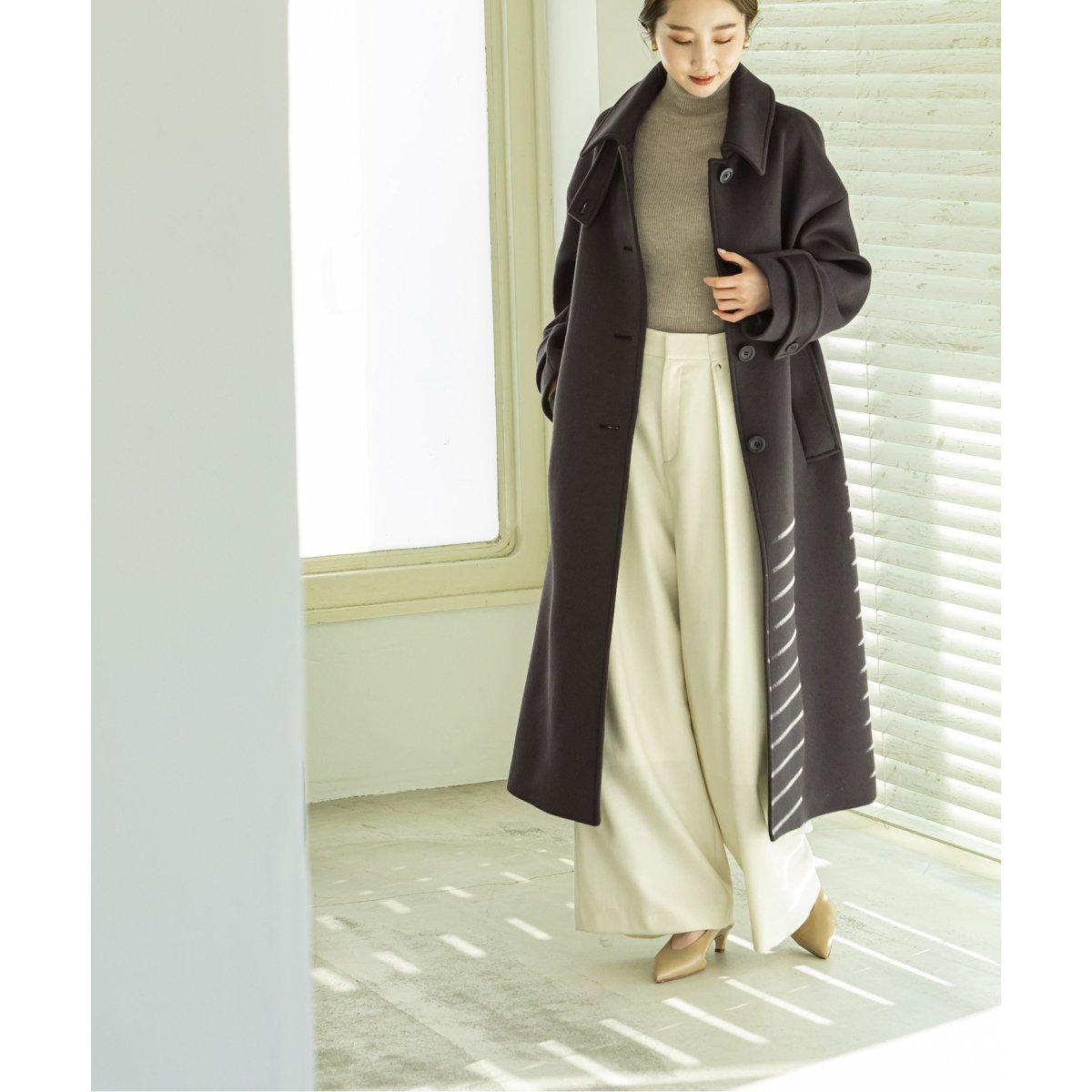 【未使用】NOBLE リバービーバーステンカラーコート 36 ベージュ 未使用に近い】NOBLE リバービーバーステンカラーコート 36 ベージュ