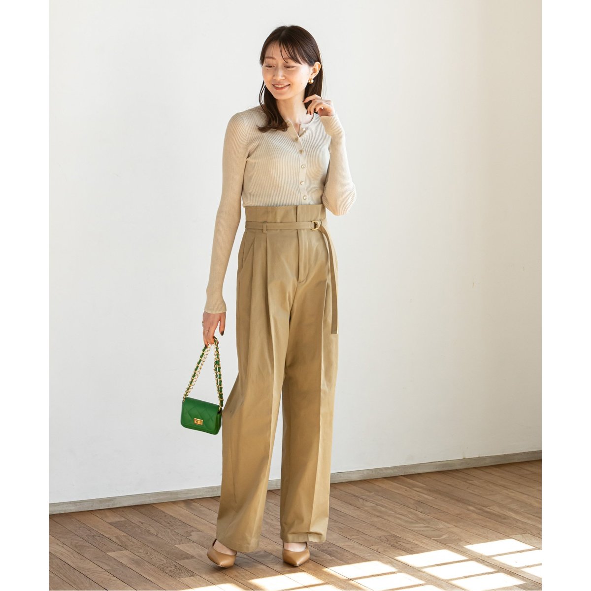 Noble ハイウエストチノパンツ Amazon | [NOBLE] [ノーブル]ハイウエストチノパンツ 34 カーキ