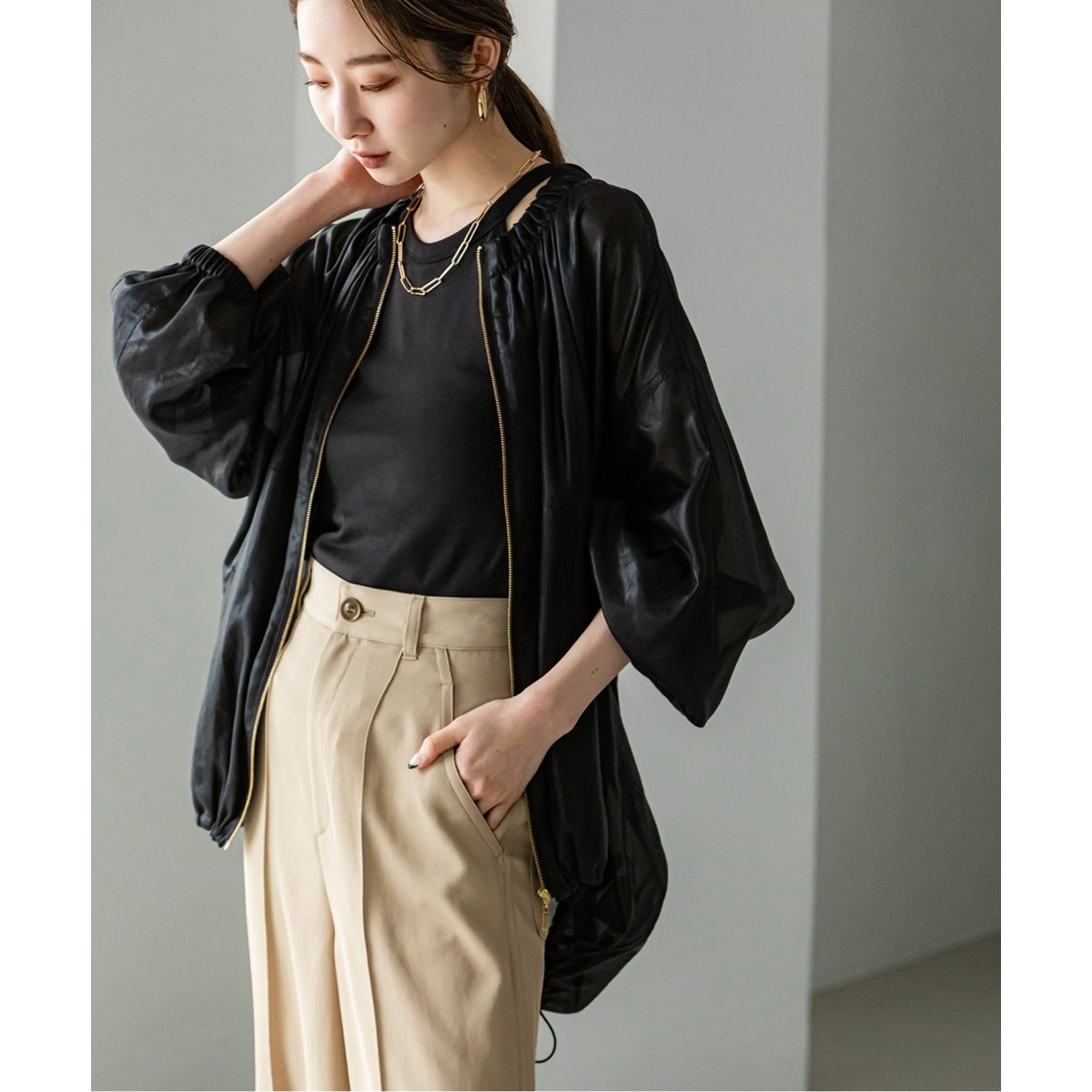 リネンライクシアーギャザーブルゾン | ノーブル(Noble