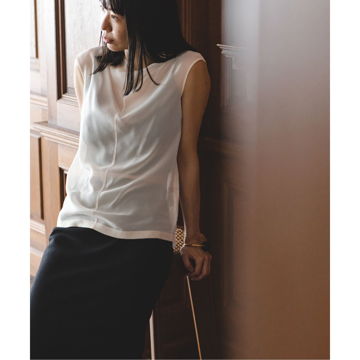 Noble - 【美品】  NOBLE / ノーブル | 2023SS | シアージョーゼットハイネックプルオーバー | F | ナチュラル | レディース Noble - 【美品】 NOBLE / ノーブル | 2023SS | シアージョー
