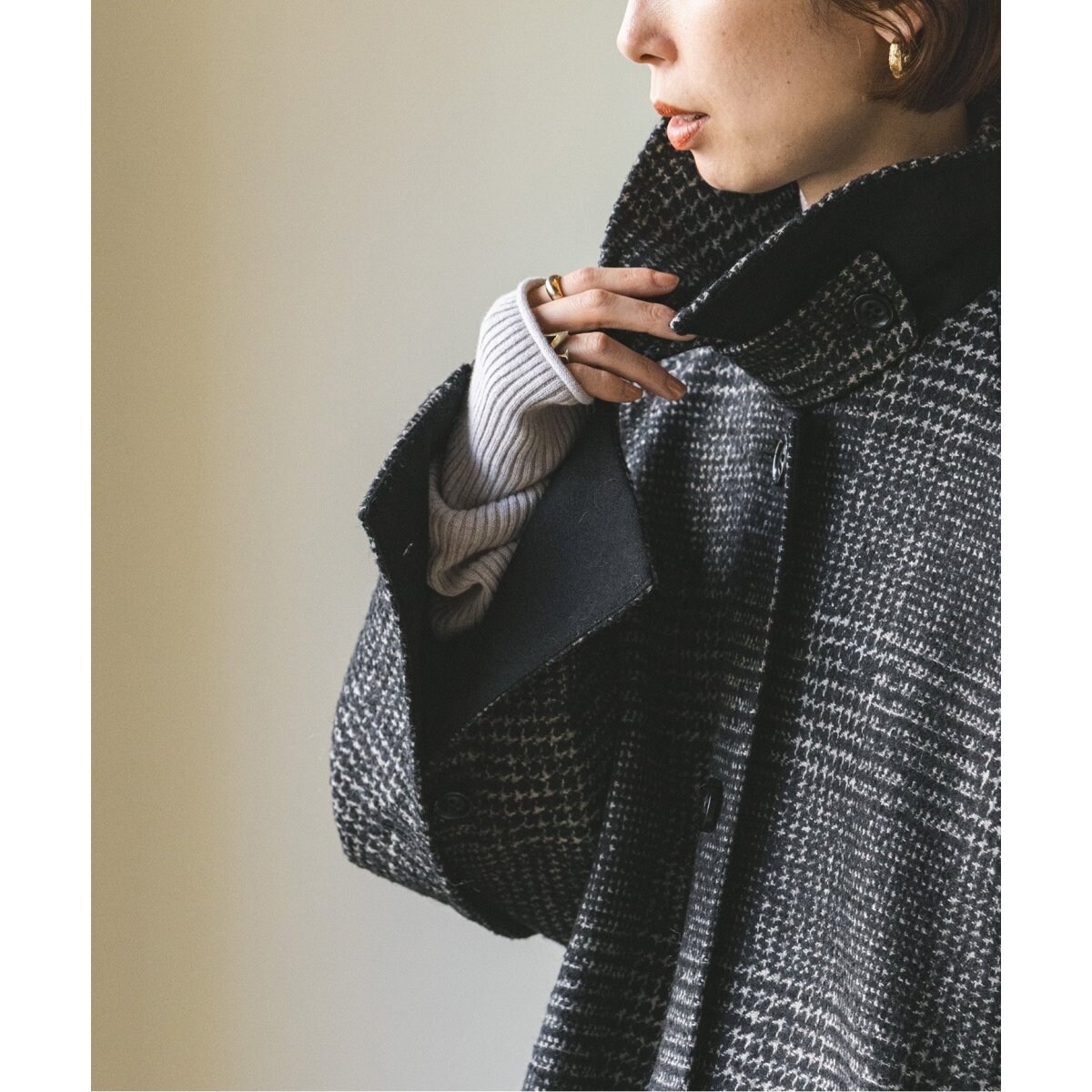 新品　ノーブル　人気完売品　23AW ファブリックボタンスリーブチェックコート Noble（ノーブル）の「ファブリックボタンスリーブチェック