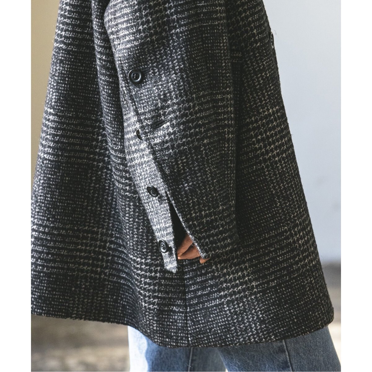 新品　ノーブル　人気完売品　23AW ファブリックボタンスリーブチェックコート ファブリックボタンスリーブチェックコート | ノーブル(Noble