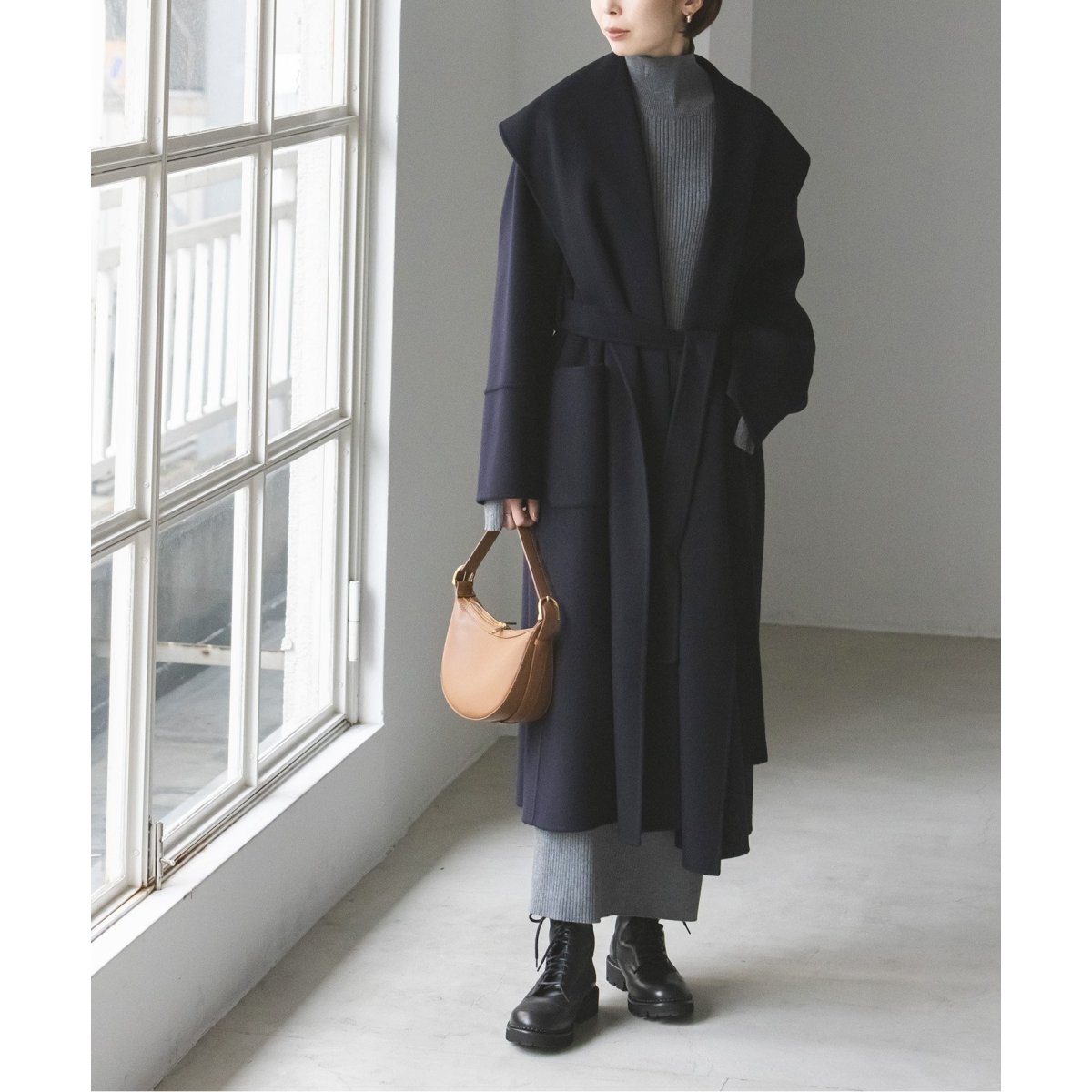 ✨美品✨ノーブル 定価69,300円 Super160sリバーワイドカラーコート cd012-76491-01b.jpg