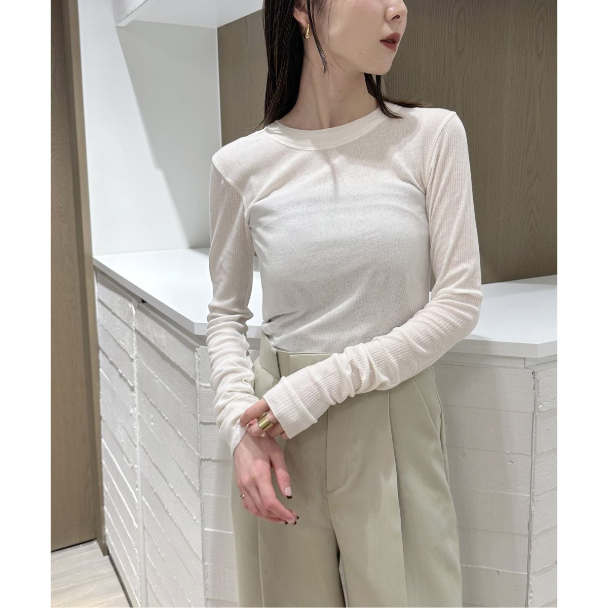 ノーブルNINETY PERCENT Rib Long Sleeve Top NINETY PERCENT/ナインティーパーセント Rib Long Sleeve Top