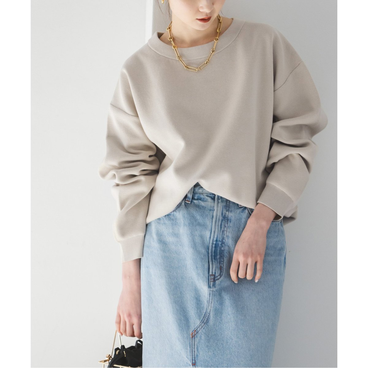 NOBLE/スウェットライクニットプルオーバー/ブラウン Noble - NOBLE (ノーブル) スウェットライクニットプルオーバー