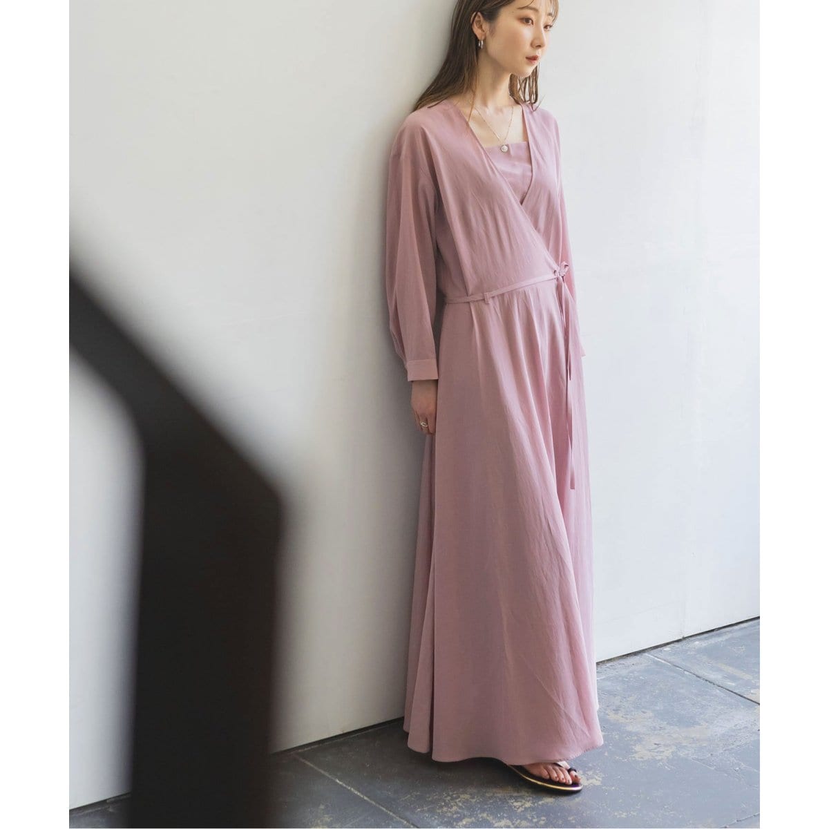 ヌキテパ ロングワンピース カシュクール ローズピンク ne