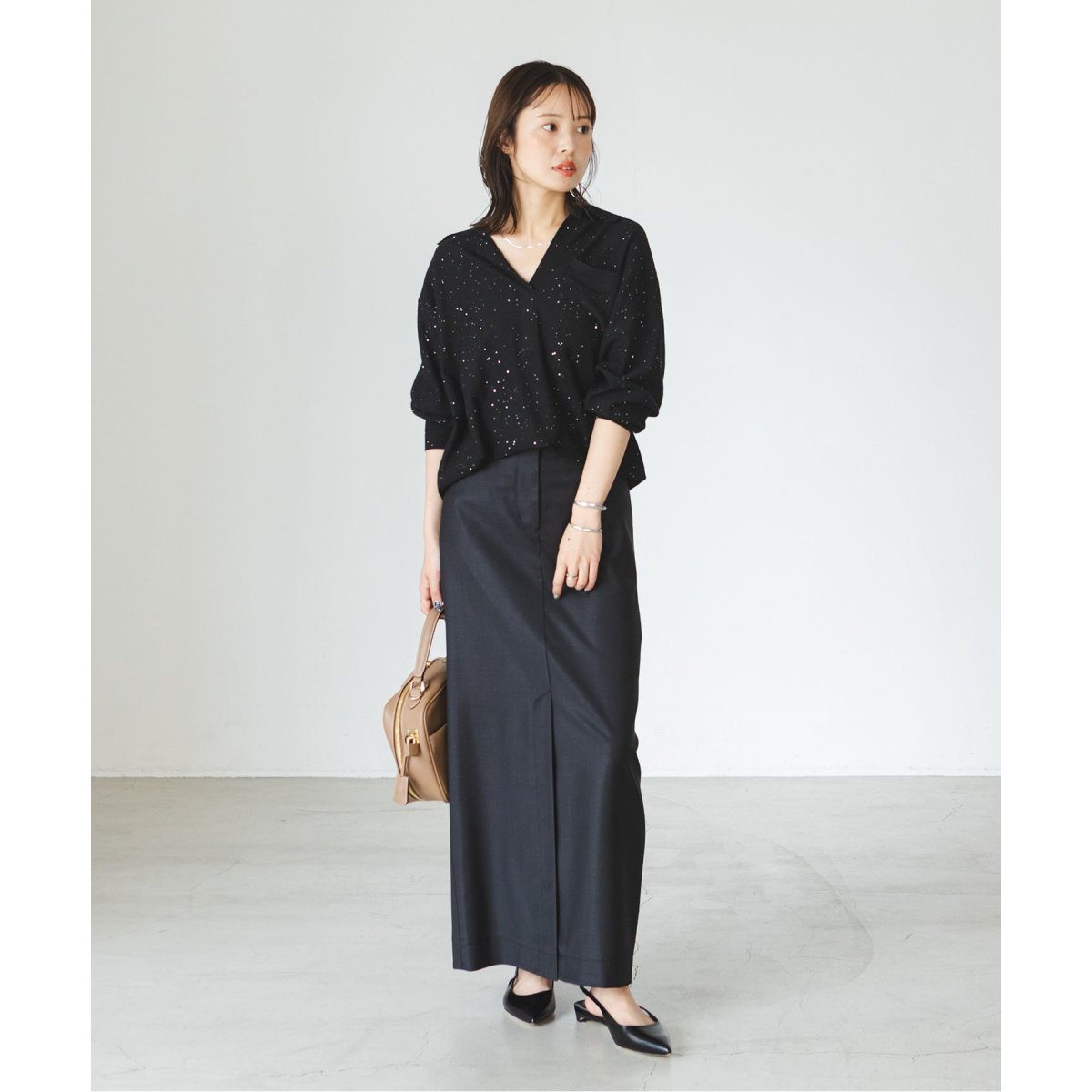 venit/ヴェニット スパンコールオープンカラーニット | ノーブル(Noble