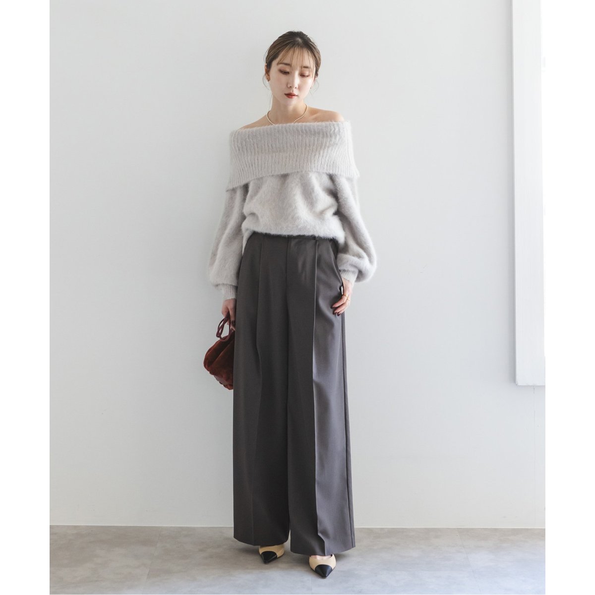 NOBLE×L'AUBE BLANC】FOX/カシミヤオフショルダーニット