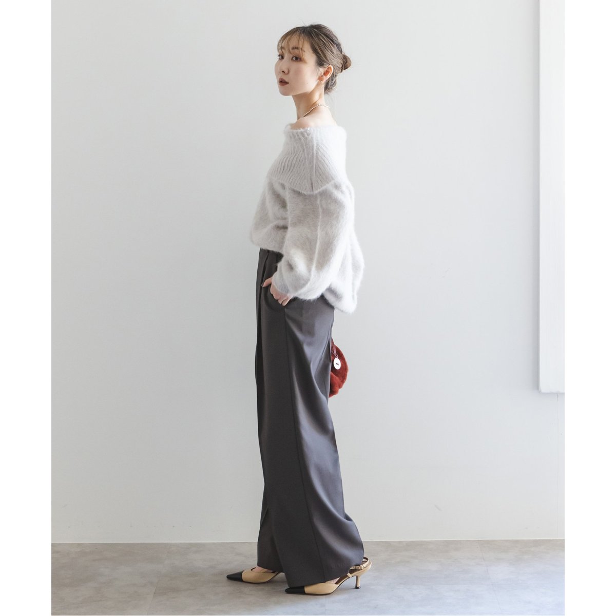 NOBLE×L'AUBE BLANC】FOX/カシミヤオフショルダーニット