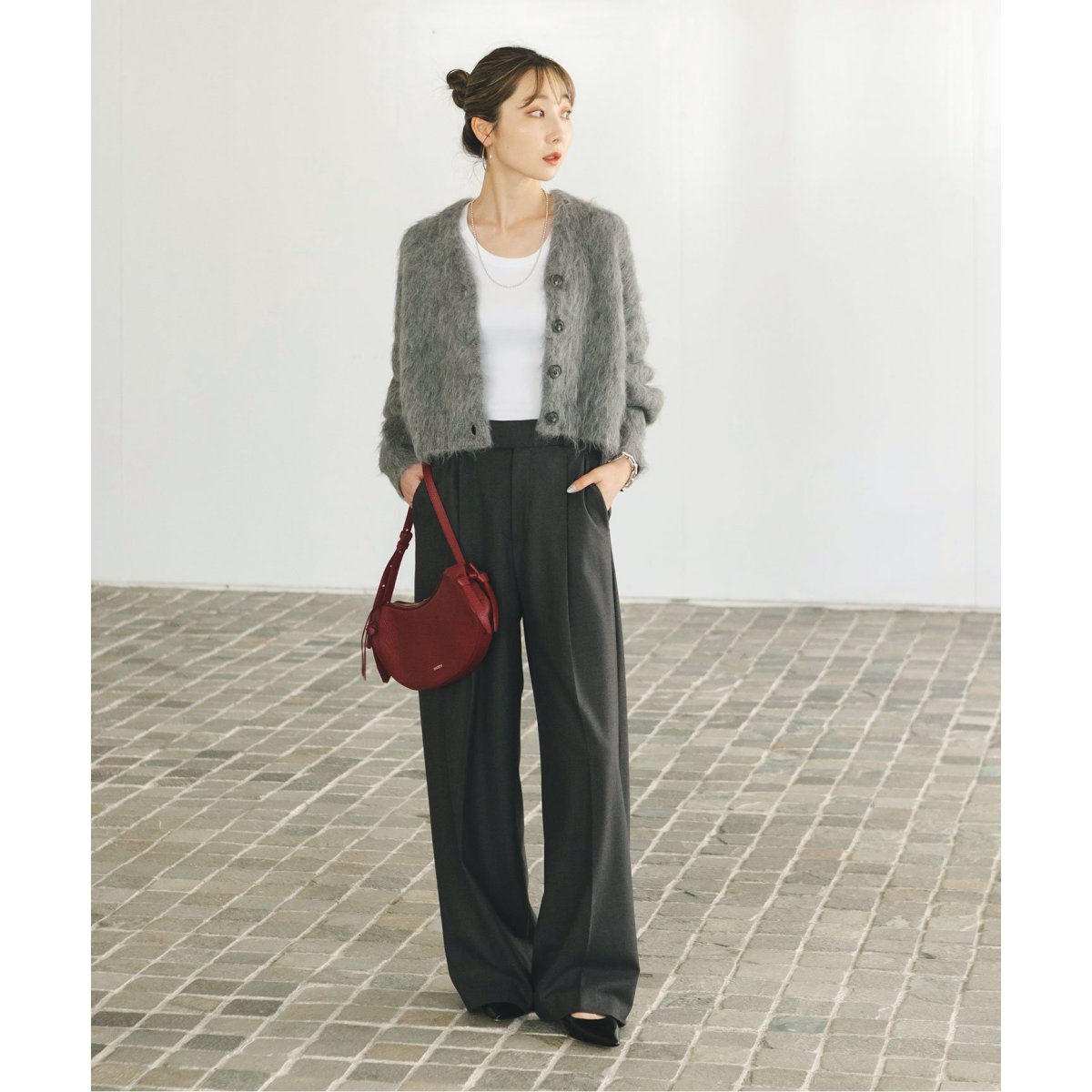 極美品♡NOBLE アルパカ混シャギーショートカーデ　グレー　カーディガン Noble（ノーブル）の「《追加》アルパカ混シャギーショート