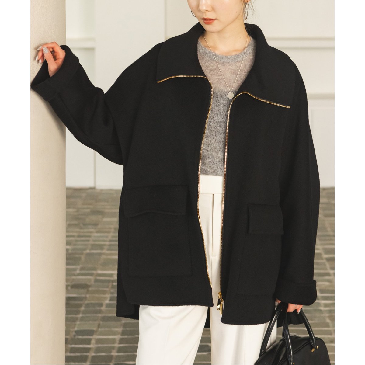NOBLE キャメルミックスジップコート38サイズナチュラル NOBLE キャメルミックスリバージップコート 38サイズ