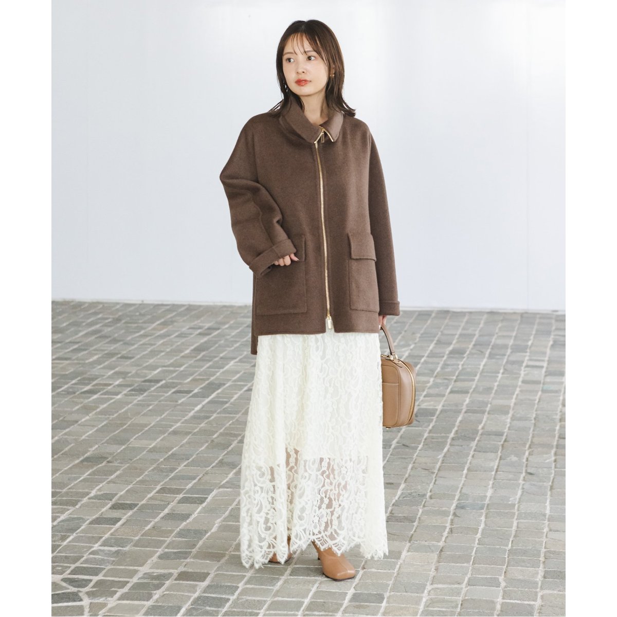 NOBLE ノーブル　キャメルミックスリバージップコート　36 ce016-99309-d71b.jpg