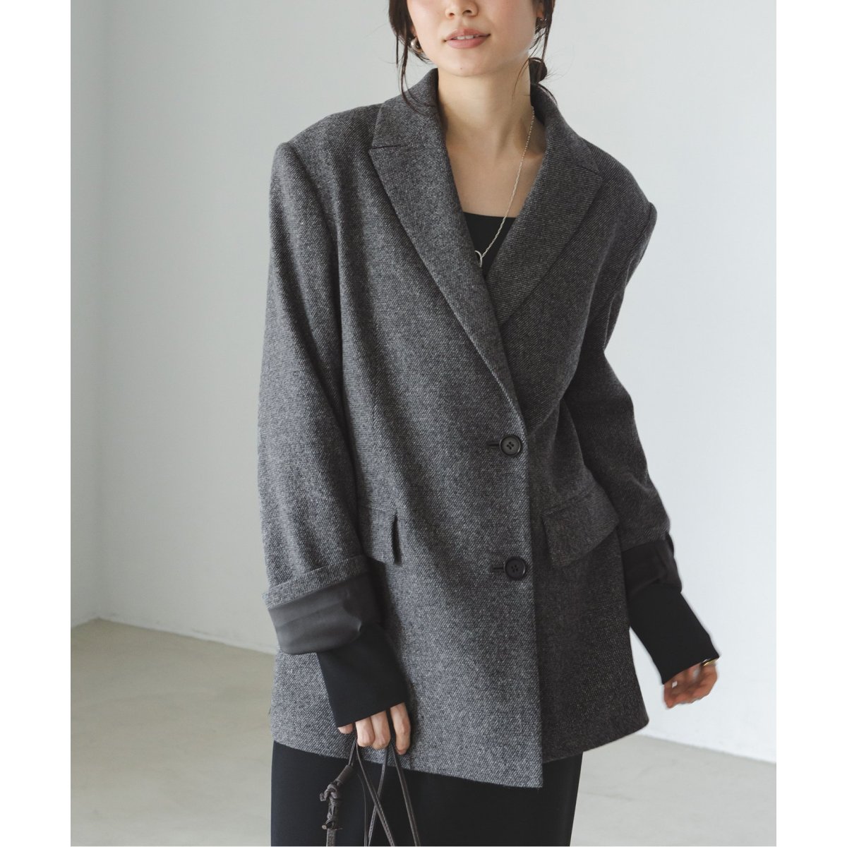 NOBLE ツイード　ヘリンボーン　ノーカラーコート　ロング　ウール shop｜ノーブル ファッション NOBLE ツイード ヘリンボーン ノー
