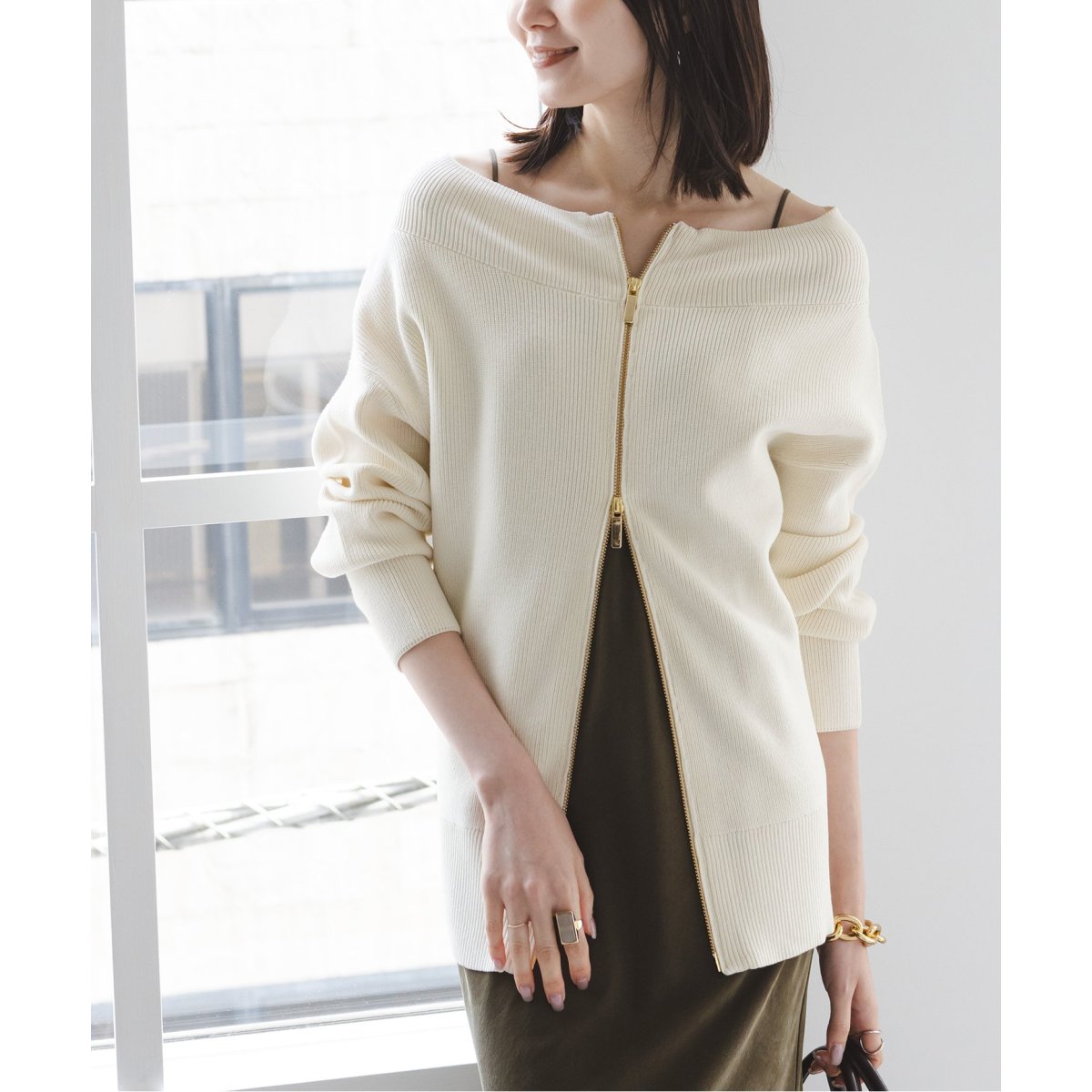 フロントジップボートネックニット | ノーブル(Noble) | マルイウェブ