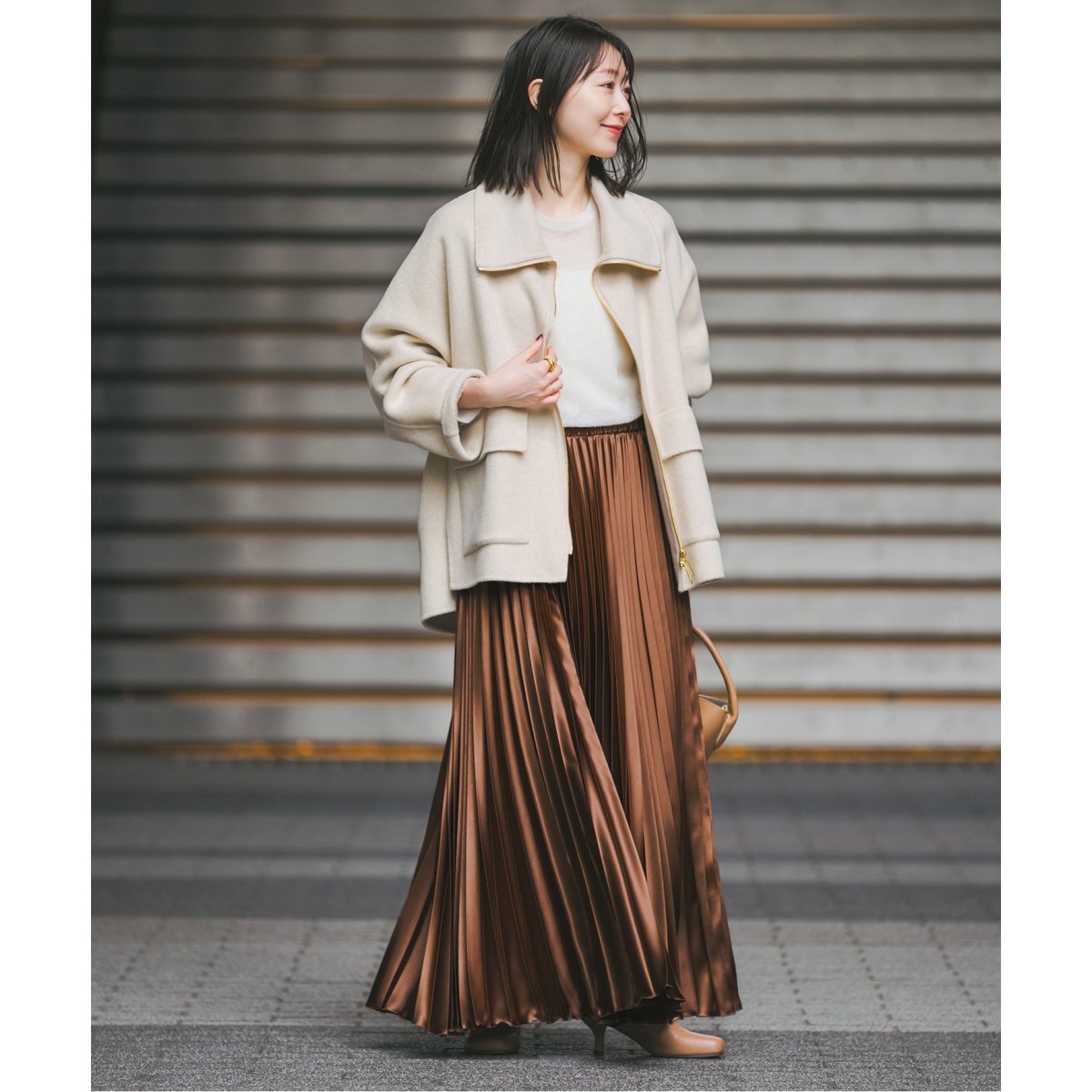 新品☆NOBLE ブライトサテンアコーディオンプリーツスカート Noble（ノーブル）の「ブライトサテンアコーディオンプリーツスカート