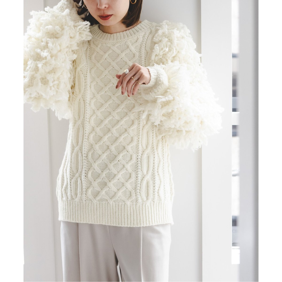 かぐれ　kagure ペルーアランクルーネックニット　ドアーズ　アイボリー　F かぐれ（カグレ）の「ペルーアランクルーネックニット（ニット