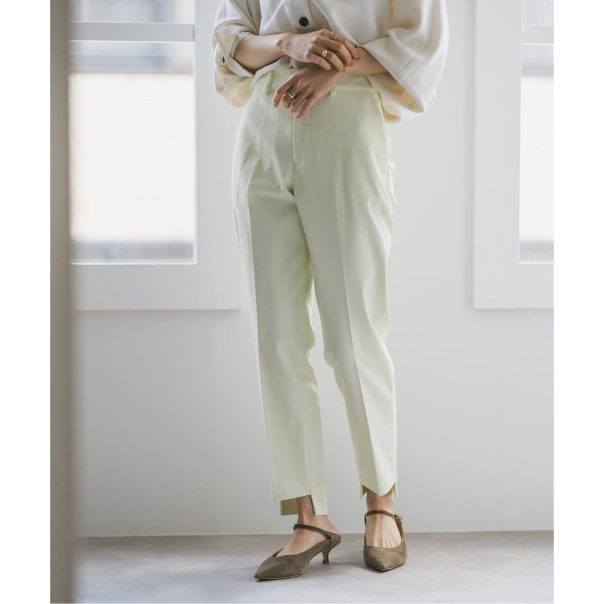 セザンヌ 綿麻混紡 7/8丈 ドット柄 パンツ