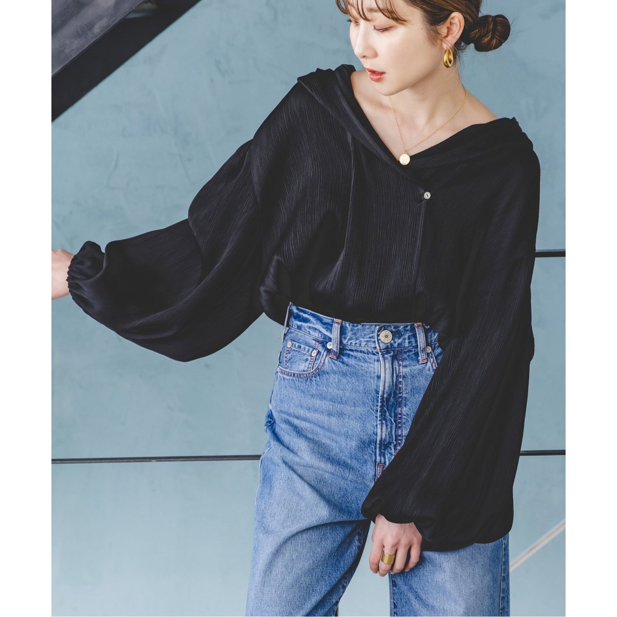 【NOBLE】新品♡ 洗える ケープスリーブブラウス/カーキ/フリー ノーブル NOBLE 《洗える》スクエアケープスリーブブラウス