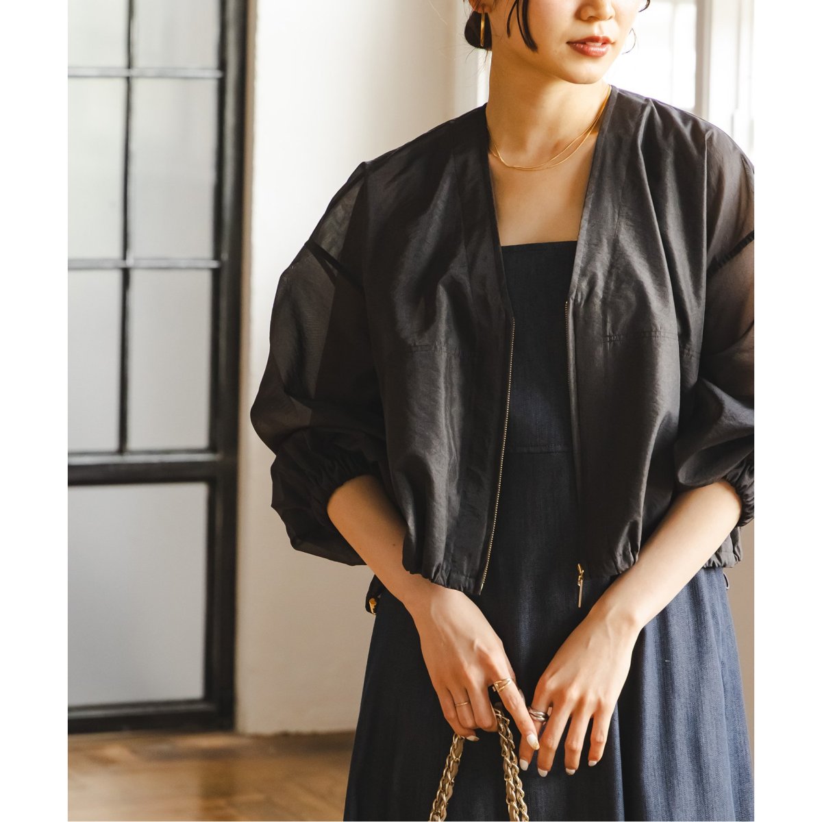洗える】フォギーシアーVカラーショートブルゾン | ノーブル(Noble