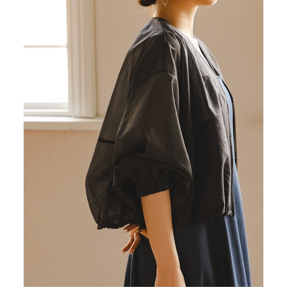 NOBLE フォギーシアーVカラーショートブルゾン 洗える】フォギーシアーVカラーショートブルゾン | ノーブル