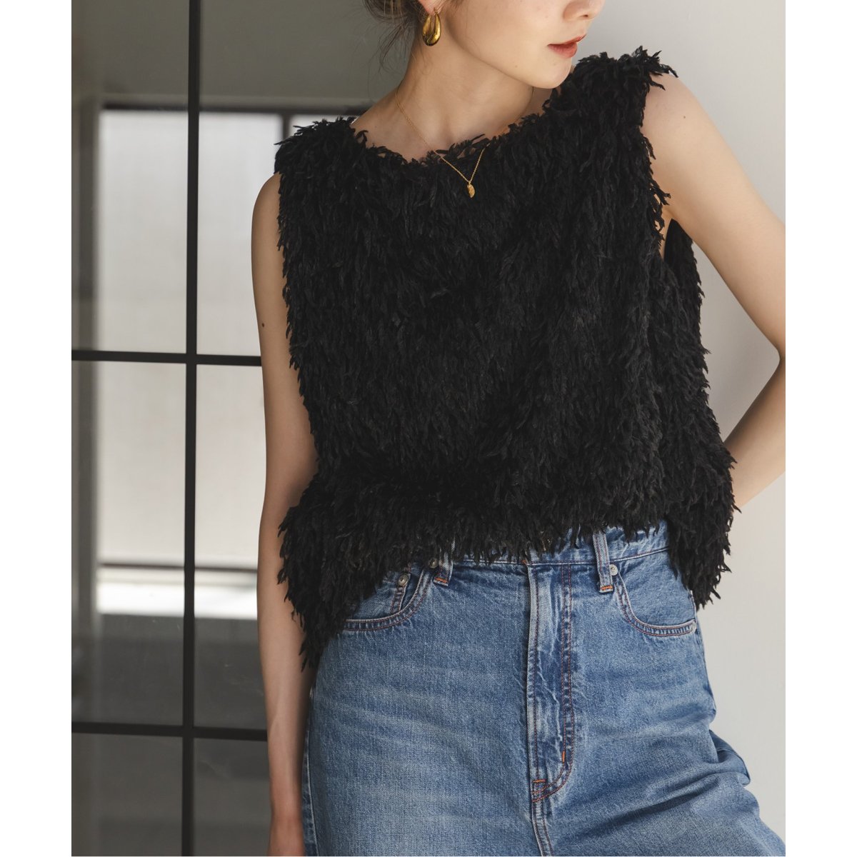 未使用品です！NOBLE 【洗える】フェザーヤーンタンクトッププルオーバー 追加》【洗える】フェザーヤーンタンクトッププルオーバー