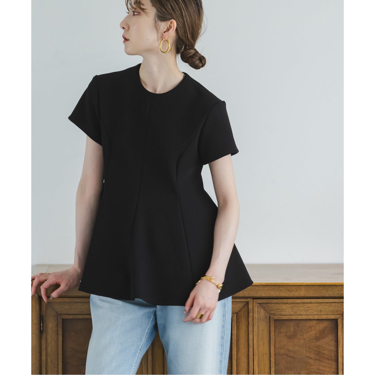 コンフォートジャージーライクペプラムブラウス | ノーブル