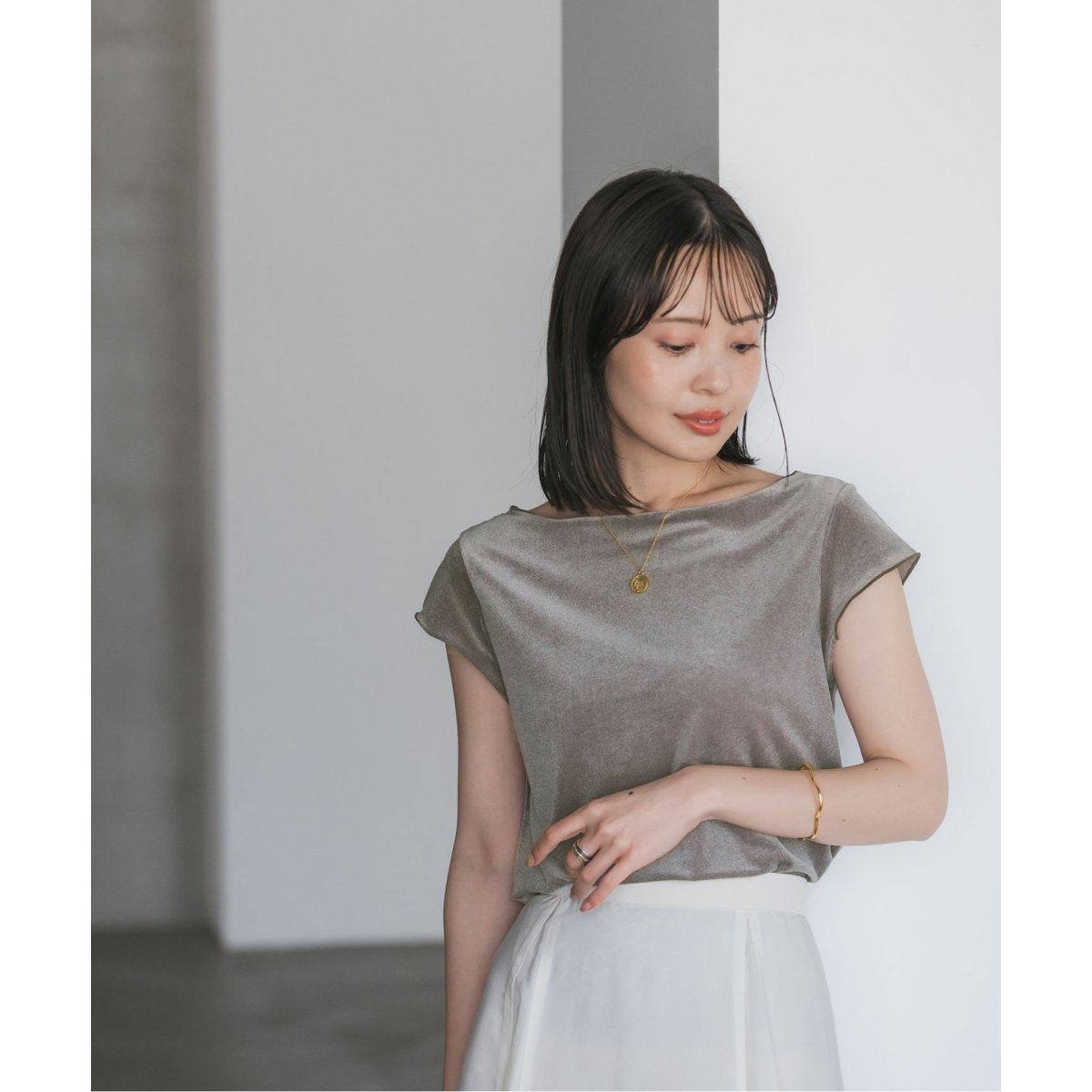 シアーベロアキャップスリーブTee　NOBLE　ノーブル シアーベロアキャップスリーブTee（Tシャツ／カットソー