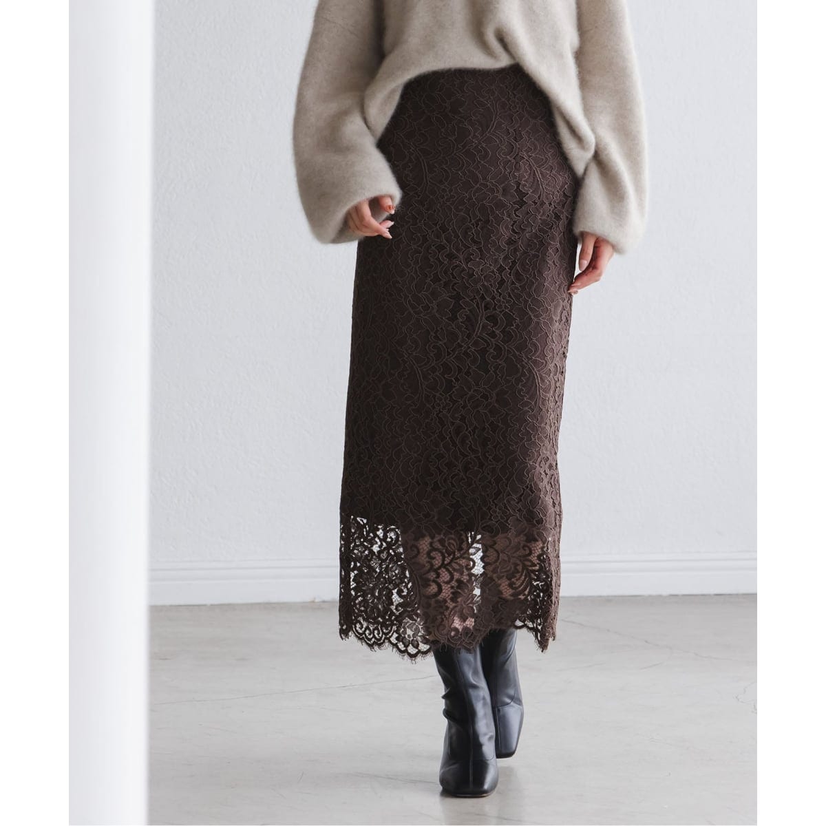 追加》キュプラサテンナローAラインスカート | ノーブル(Noble