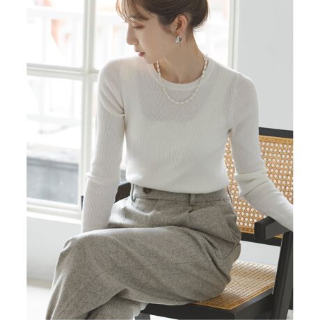 ノーブル　リブクルーネックニット