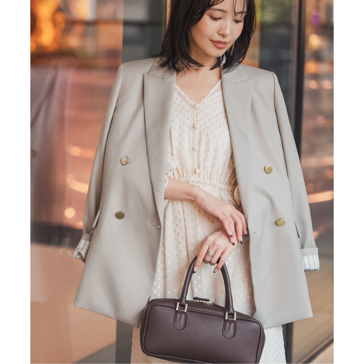 定5.9万■イエナ chere IENA上質ウールブレンド 素敵ロング丈ヘリンボンチェスターコート