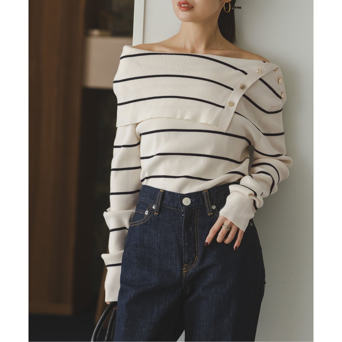 WEB限定追加》ショルダーボタンタイトリブニット | ノーブル(Noble