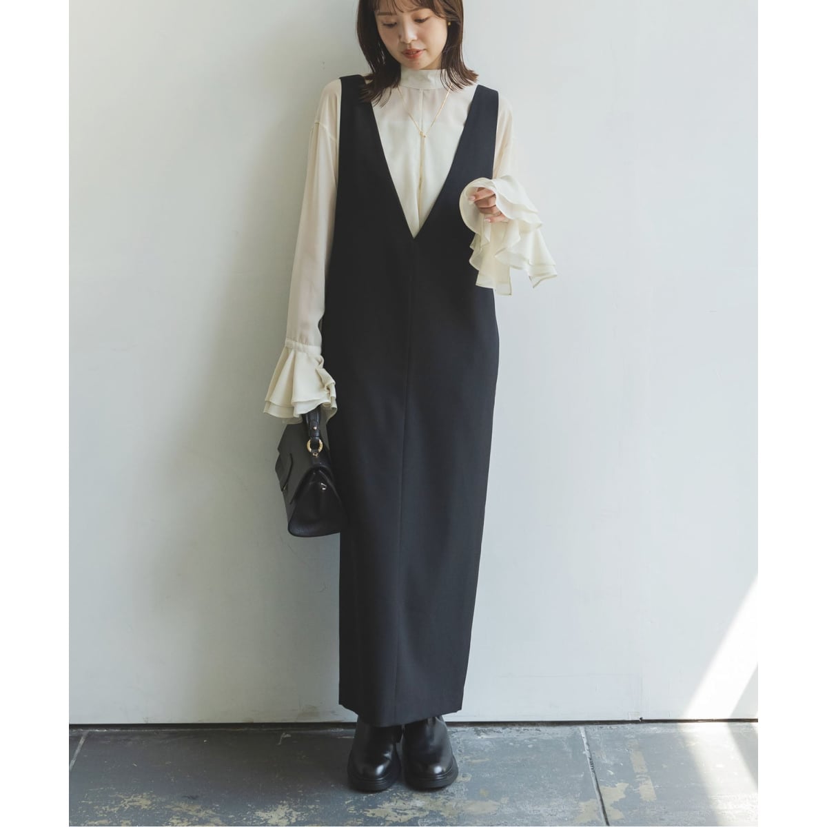 NOBLE ラフツイル2WAYストレートワンピース 洗える】ラフツイル2WAYストレートワンピース | ノーブル(Noble