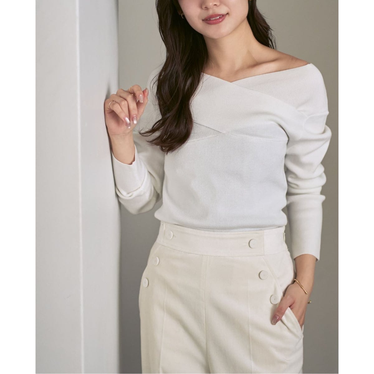 WEB限定追加》フロントジップボートネックニット | ノーブル(Noble