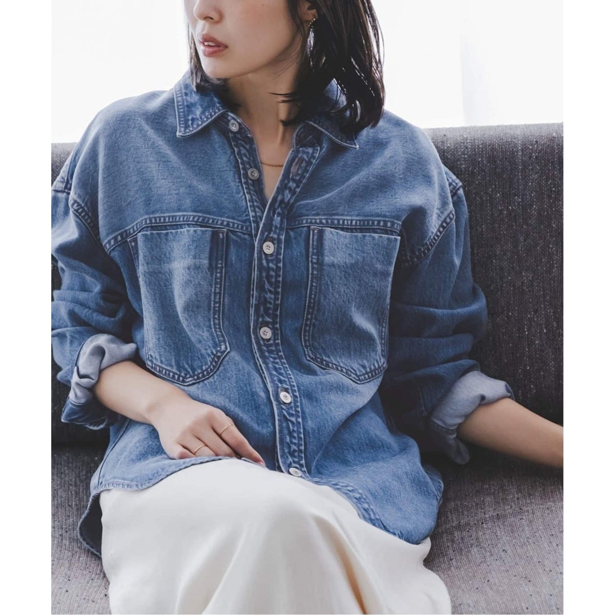 追加6》【洗える】シルキーコットンニュアンスカラーシャツ | ノーブル