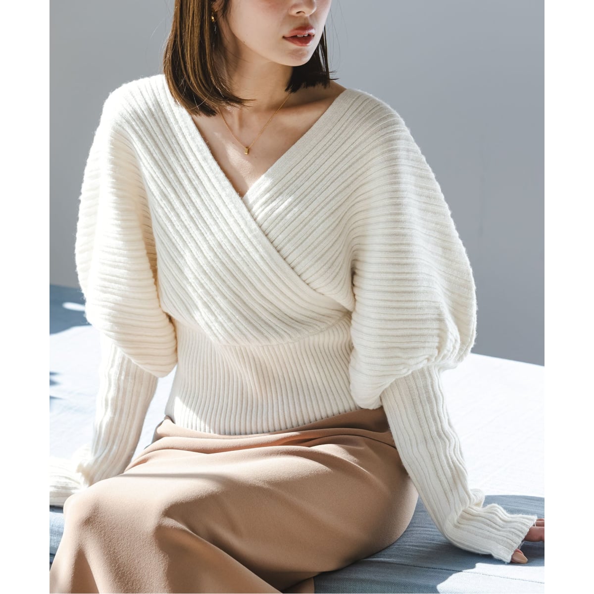 カシュクールランダムリブニットプルオーバー | ノーブル(Noble