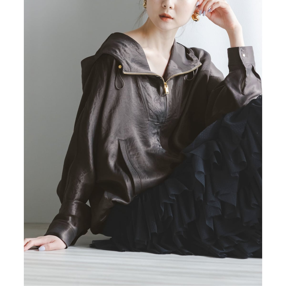 洗える】フォギーシアーVカラーショートブルゾン | ノーブル(Noble