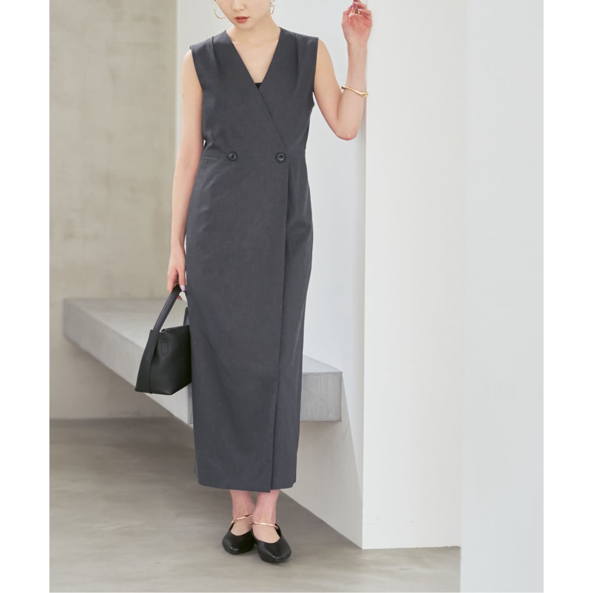 追加》麻ストレッチスクエアネックワンピース | ノーブル(Noble
