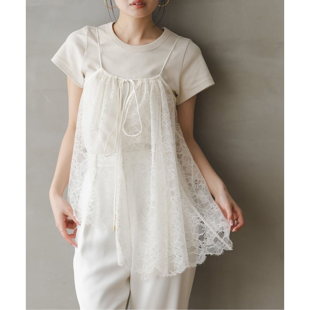 NoBLE 新品♡ラッセルレースギャザーキャミ 追加2》【洗える】ラッセルレースギャザーキャミ | ノーブル(Noble