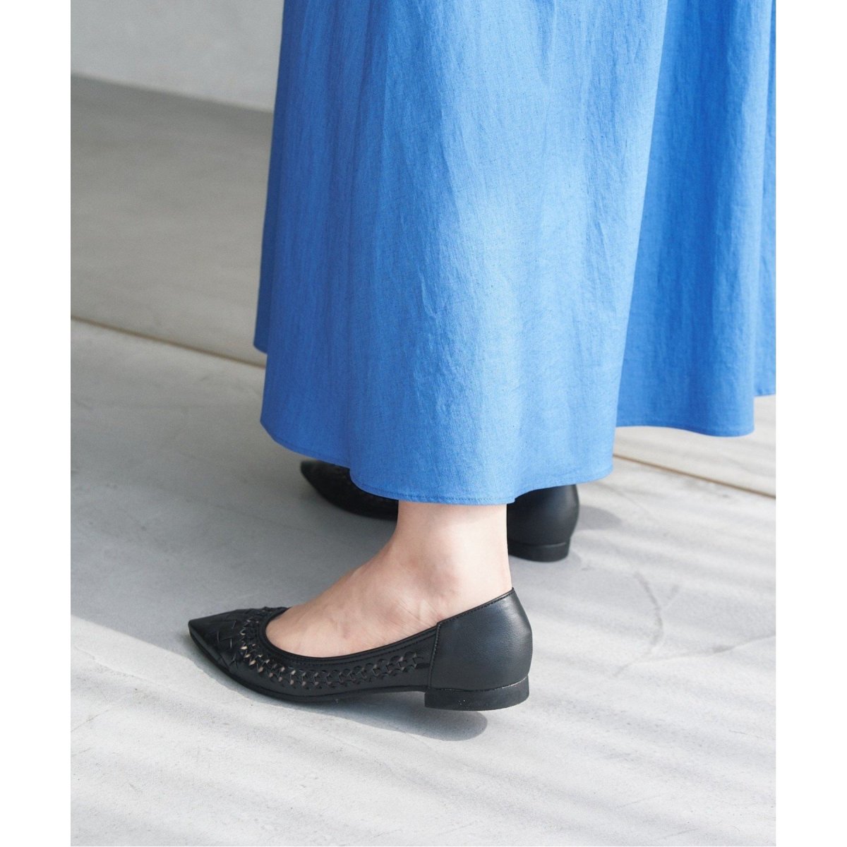 ルタロン LE TALON ポインテッドトゥ パンプス メッシュ ネイビー 美品 ポインテッドバイアスメッシュフラット（その他シューズ）｜LE